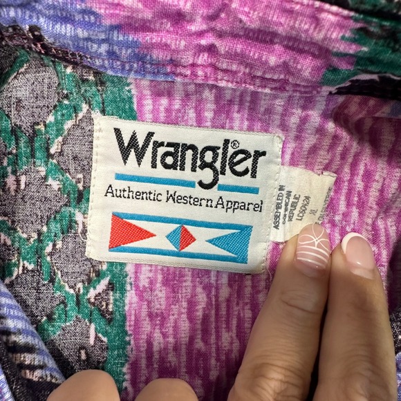 Vintage Wrangler‎ Authentic Brushpopper Western Shirt Mens XL Abstract Print - Picture 3 of 5